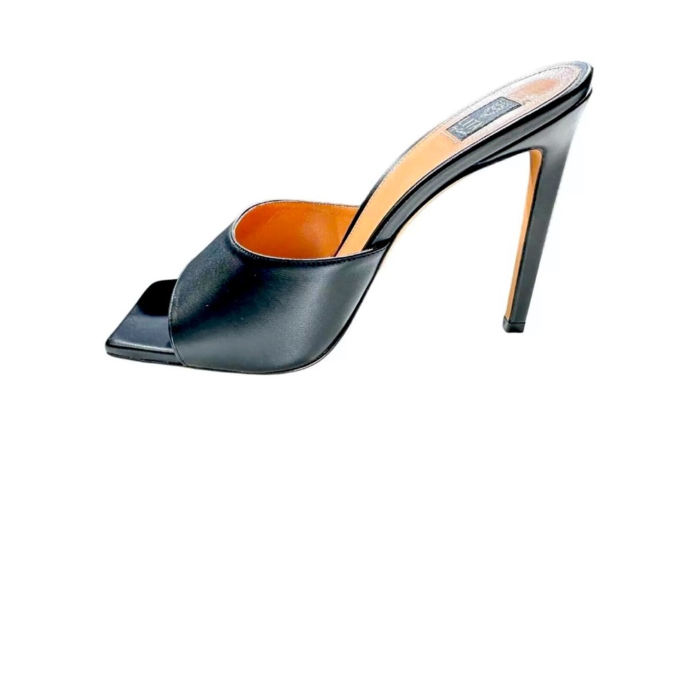 LITA by CIARA Solid Square Toe Slide Heels in Black Leather Sz 40EU / 9US